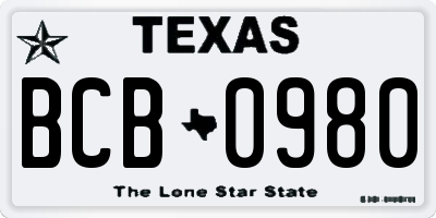 TX license plate BCB0980