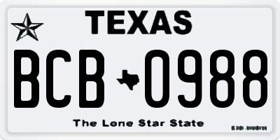 TX license plate BCB0988