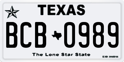 TX license plate BCB0989