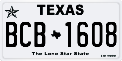 TX license plate BCB1608