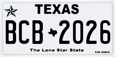 TX license plate BCB2026