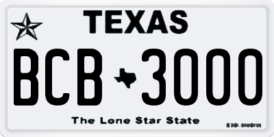 TX license plate BCB3000