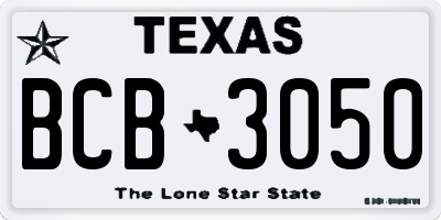 TX license plate BCB3050