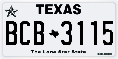TX license plate BCB3115