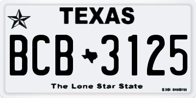 TX license plate BCB3125