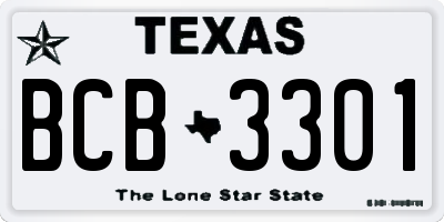TX license plate BCB3301