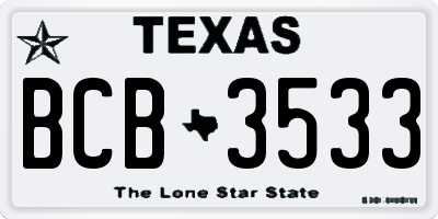 TX license plate BCB3533