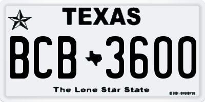 TX license plate BCB3600