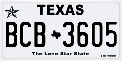 TX license plate BCB3605
