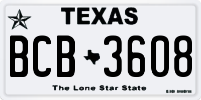 TX license plate BCB3608