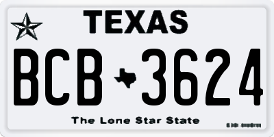TX license plate BCB3624