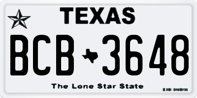 TX license plate BCB3648