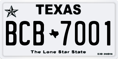 TX license plate BCB7001