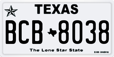 TX license plate BCB8038