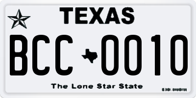 TX license plate BCC0010