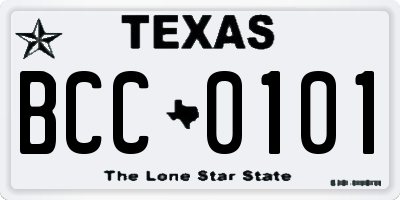 TX license plate BCC0101