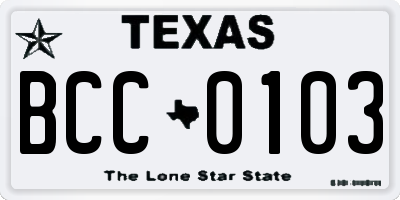 TX license plate BCC0103