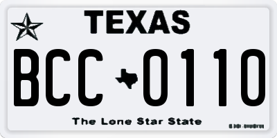 TX license plate BCC0110