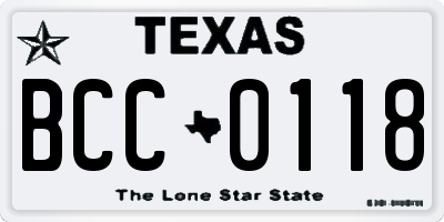 TX license plate BCC0118