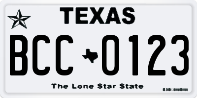 TX license plate BCC0123