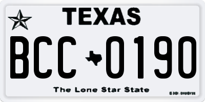 TX license plate BCC0190