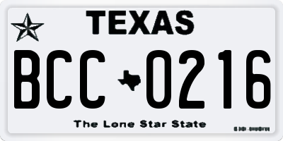 TX license plate BCC0216
