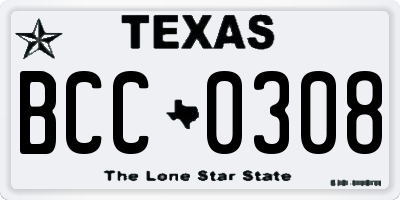 TX license plate BCC0308