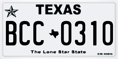 TX license plate BCC0310
