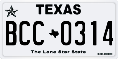TX license plate BCC0314