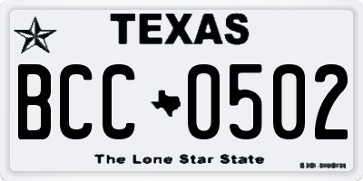 TX license plate BCC0502