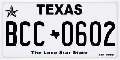 TX license plate BCC0602