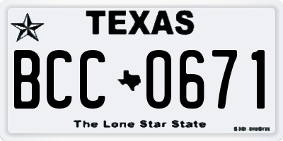 TX license plate BCC0671