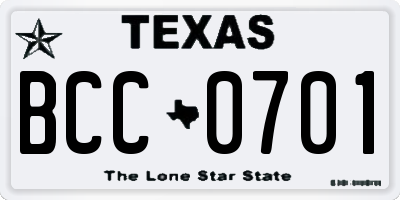 TX license plate BCC0701