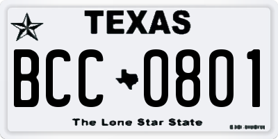 TX license plate BCC0801