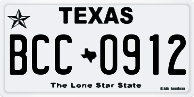 TX license plate BCC0912