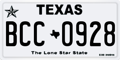 TX license plate BCC0928