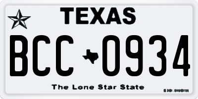 TX license plate BCC0934