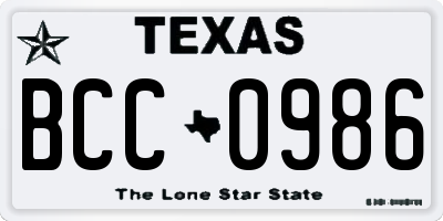 TX license plate BCC0986