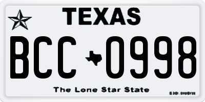 TX license plate BCC0998