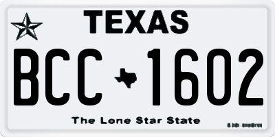 TX license plate BCC1602