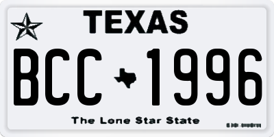 TX license plate BCC1996