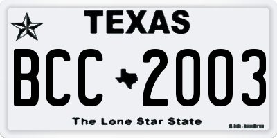 TX license plate BCC2003