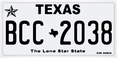 TX license plate BCC2038