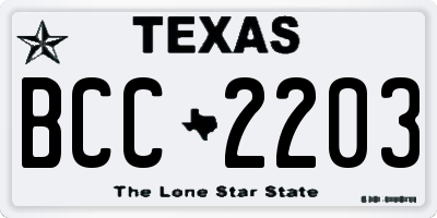 TX license plate BCC2203