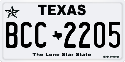 TX license plate BCC2205