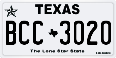 TX license plate BCC3020