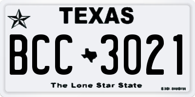 TX license plate BCC3021