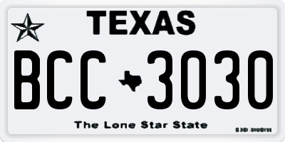 TX license plate BCC3030
