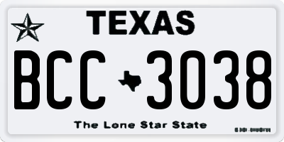 TX license plate BCC3038