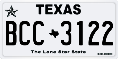 TX license plate BCC3122